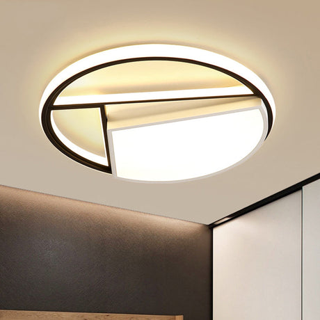 Contemporary Black & White Led Geometric Ceiling Lamp - 16/19.5 Wide