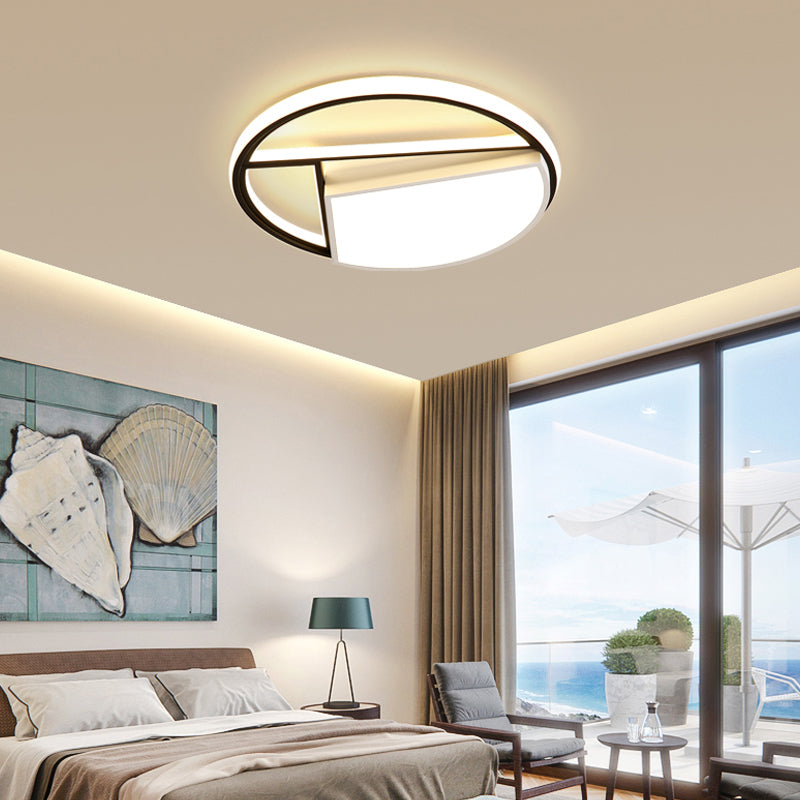 Contemporary Black & White Led Geometric Ceiling Lamp - 16’/19.5’ Wide