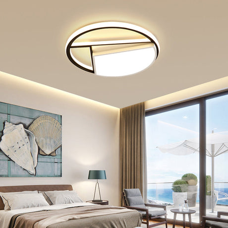 Contemporary Black & White Led Geometric Ceiling Lamp - 16/19.5 Wide