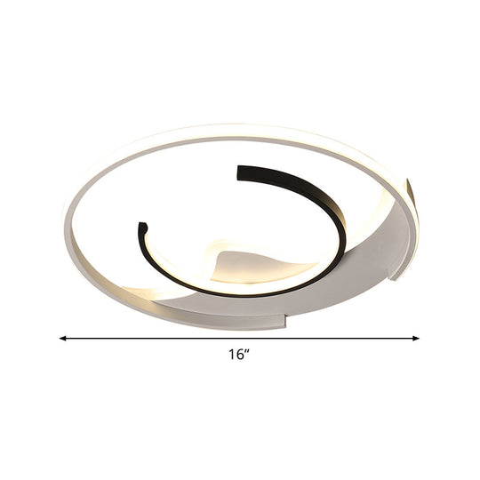 Modern Acrylic Ceiling Light: Semi - Circle Shape In Black & White Flush Mounted With Led Remote -