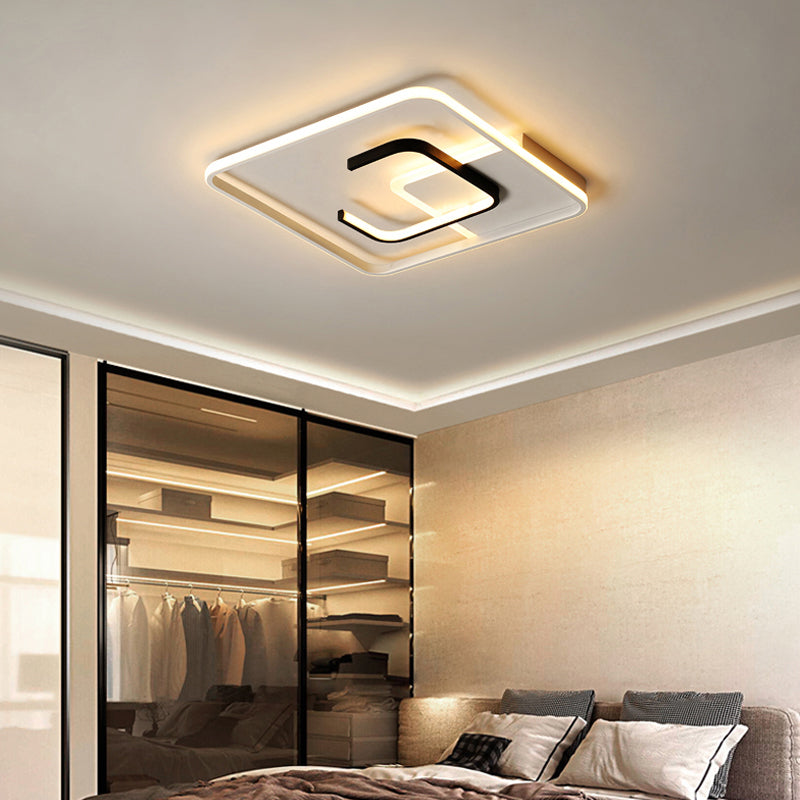Minimalist Black And White Led Ceiling Light With Remote Control Stepless Dimming - 16/19.5 Wide