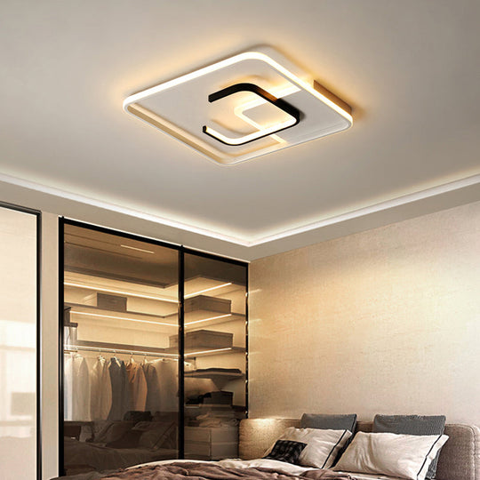 Minimalist Black And White Led Ceiling Light With Remote Control Stepless Dimming - 16/19.5 Wide