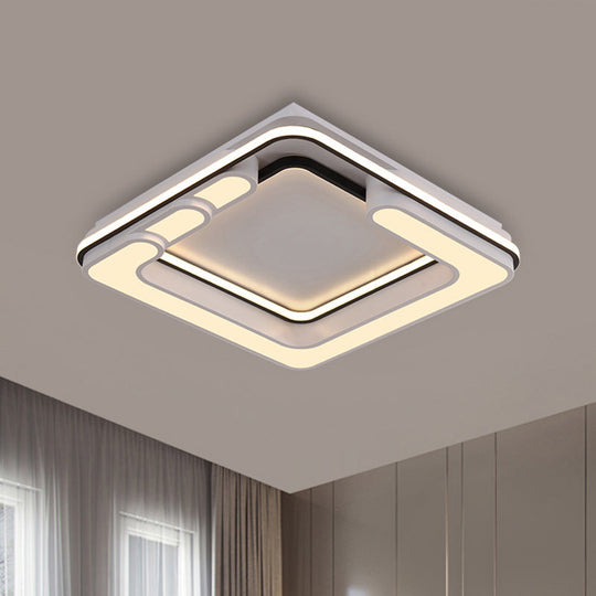 Contemporary Acrylic Led Flush Light - Square Ceiling Mounted Black & White Warm/White Illumination