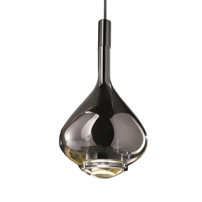 Modern Rose Gold/Clear/Smoke Glass Pendant Light - Beaker-Inspired Shape | 1-Light Dining Room