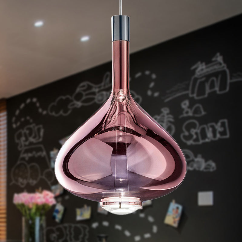 Modern Rose Gold/Clear/Smoke Glass Pendant Light - Beaker-Inspired Shape | 1-Light Dining Room
