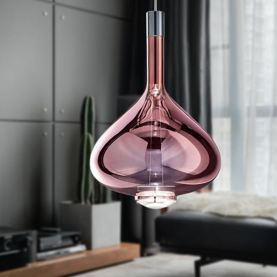 Modern Rose Gold/Clear/Smoke Glass Pendant Light - Beaker-Inspired Shape | 1-Light Dining Room