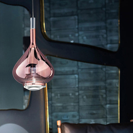 Modern Rose Gold/Clear/Smoke Glass Pendant Light - Beaker-Inspired Shape | 1-Light Dining Room