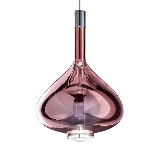 Modern Rose Gold/Clear/Smoke Glass Pendant Light - Beaker-Inspired Shape | 1-Light Dining Room