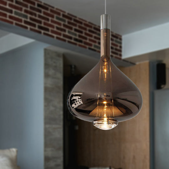 Modern Rose Gold/Clear/Smoke Glass Pendant Light - Beaker-Inspired Shape | 1-Light Dining Room
