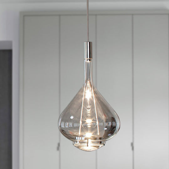 Modern Rose Gold/Clear/Smoke Glass Pendant Light - Beaker-Inspired Shape | 1-Light Dining Room