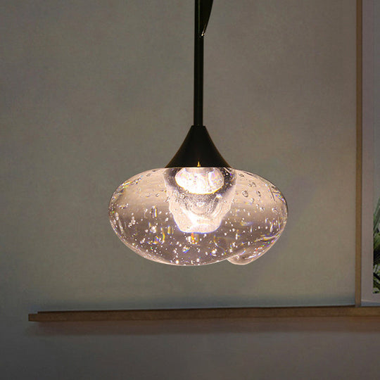 Brass Hanging Ceiling Pendant Light Clear Seeded Glass Oval Contemporary Style 1-Light