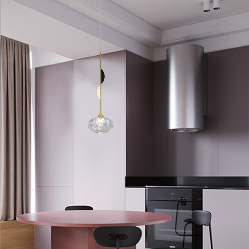 Brass Hanging Ceiling Pendant Light Clear Seeded Glass Oval Contemporary Style 1-Light