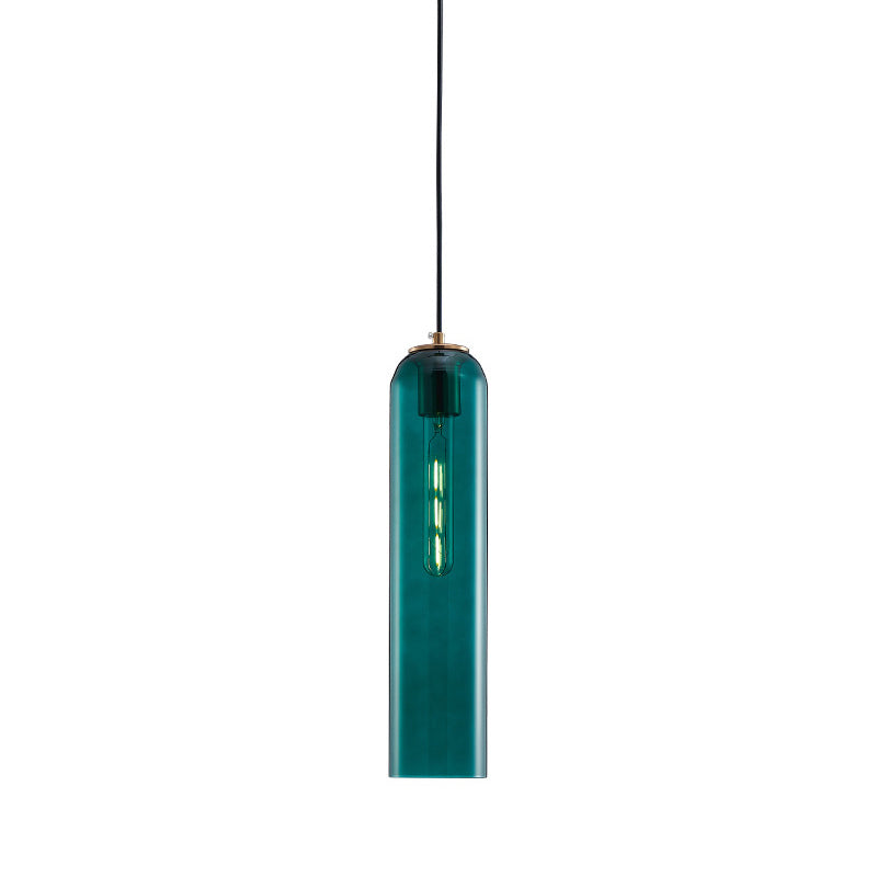 Nordic Green Glass Tubular Pendant Light - Stylish Ceiling Hanging Lamp For Bedroom