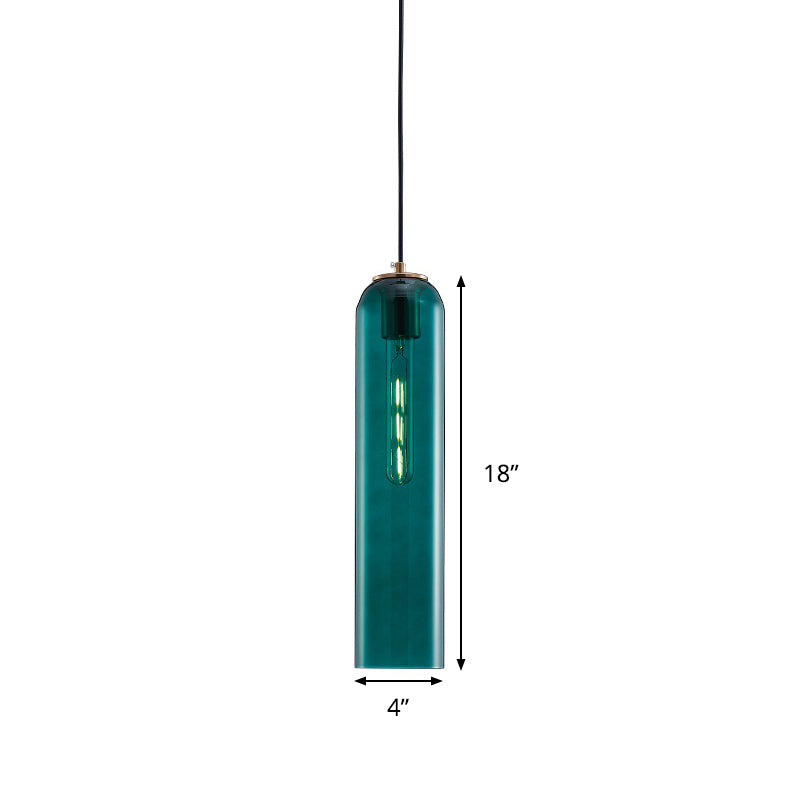 Nordic Green Glass Tubular Pendant Light - Stylish Ceiling Hanging Lamp For Bedroom