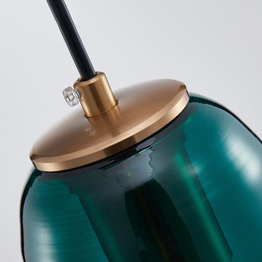 Nordic Green Glass Tubular Pendant Light - Stylish Ceiling Hanging Lamp For Bedroom