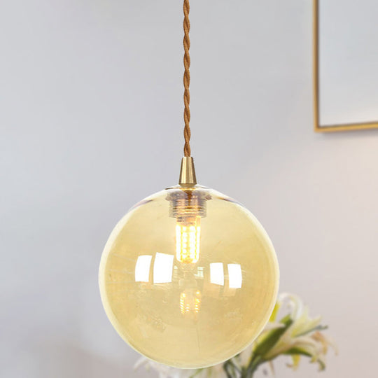Amber/White/Red Macaron Glass Pendant Light Fixture - 1 Suspension With Rope For Bedroom