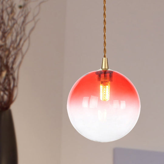 Amber/White/Red Macaron Glass Pendant Light Fixture - 1 Suspension With Rope For Bedroom