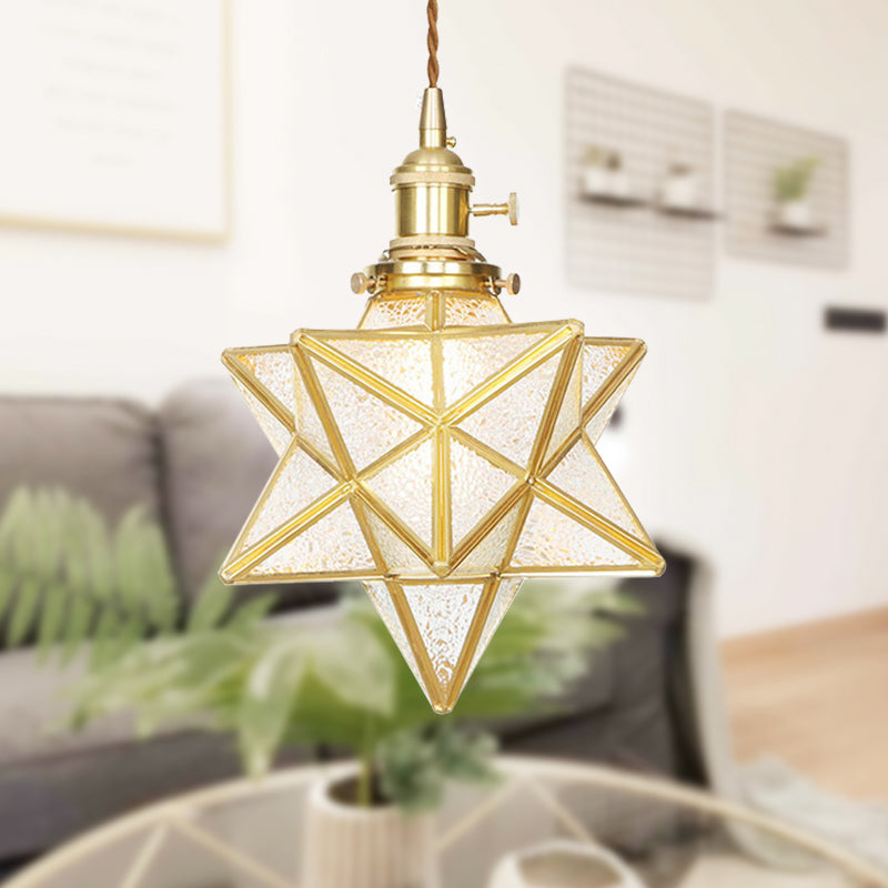 Postmodern Star Shaped Pendant Light Kit - Brass 1 With Clear/Frosted Glass And Adjustable Rope /