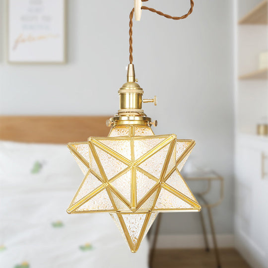 Postmodern Star Shaped Pendant Light Kit - Brass 1 With Clear/Frosted Glass And Adjustable Rope