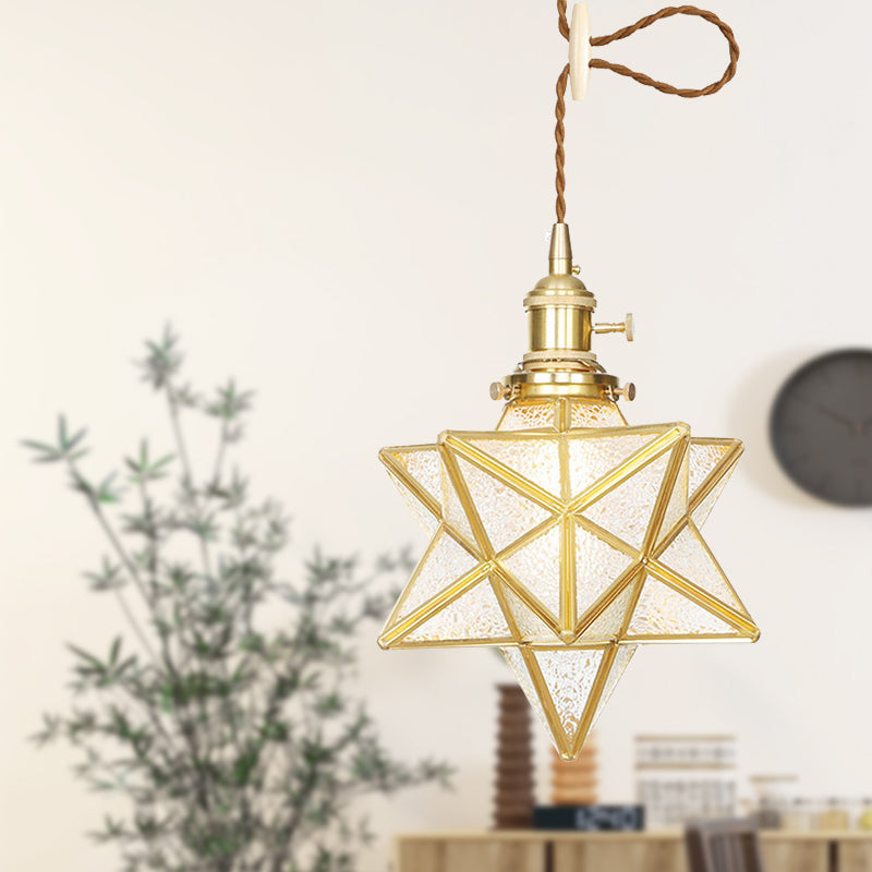 Postmodern Star Shaped Pendant Light Kit - Brass 1 With Clear/Frosted Glass And Adjustable Rope