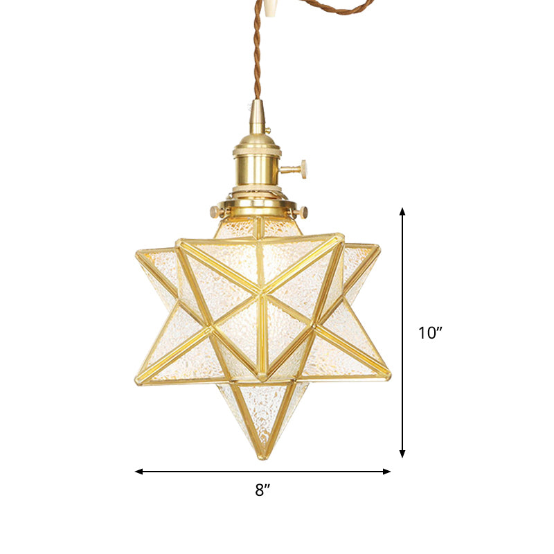 Star Shaped Pendant Light: Postmodern Clear/Frosted Glass With Brass Hanging Kit & Adjustable Rope