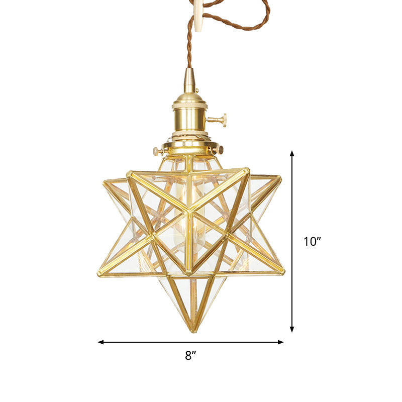 Postmodern Star Shaped Pendant Light Kit - Brass 1 With Clear/Frosted Glass And Adjustable Rope