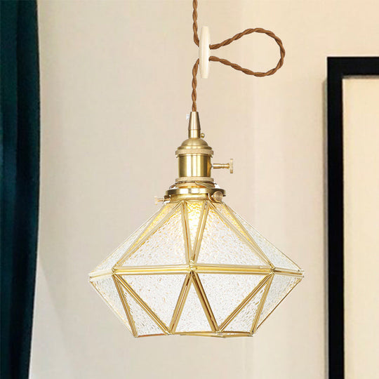 Postmodern Diamond Pendant Ceiling Light With Brass Accents And Adjustable Rope