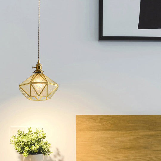 Postmodern Diamond Pendant Ceiling Light With Brass Accents And Adjustable Rope