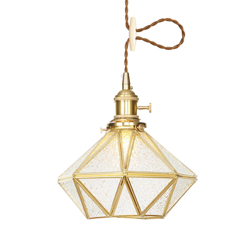 Postmodern Diamond Pendant Ceiling Light With Brass Accents And Adjustable Rope