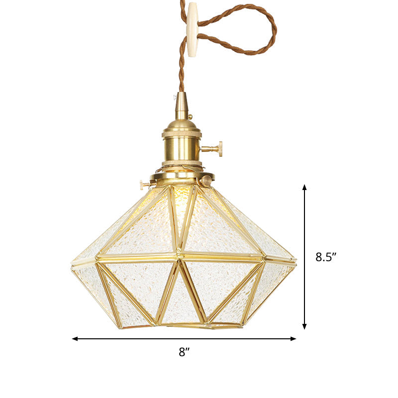Postmodern Diamond Pendant Ceiling Light With Brass Accents And Adjustable Rope