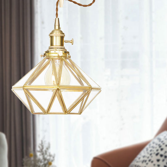 Postmodern Diamond Pendant Ceiling Light With Brass Accents And Adjustable Rope