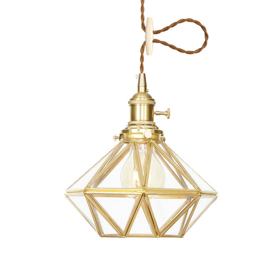 Postmodern Diamond Pendant Ceiling Light With Brass Accents And Adjustable Rope