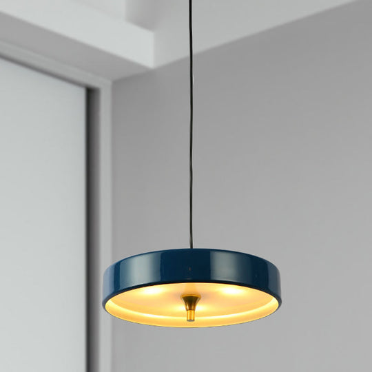 Contemporary Disk Pendant Light - Blue/White/Black Metal Bedroom Hanging Lamp