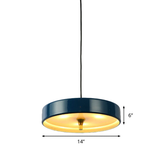 Modern Disk Pendant Light - Blue/White/Black Metal Hanging Lamp For Bedroom