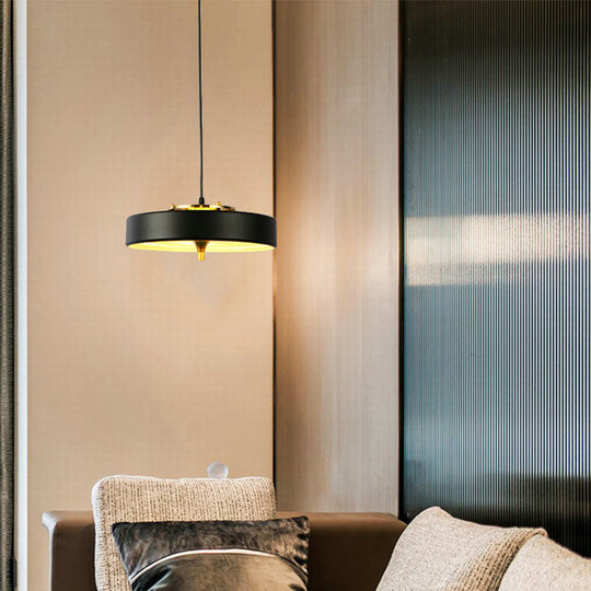 Modern Disk Pendant Light - Blue/White/Black Metal Hanging Lamp For Bedroom