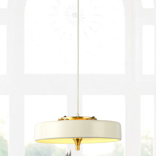 Contemporary Disk Pendant Light - Blue/White/Black Metal Bedroom Hanging Lamp