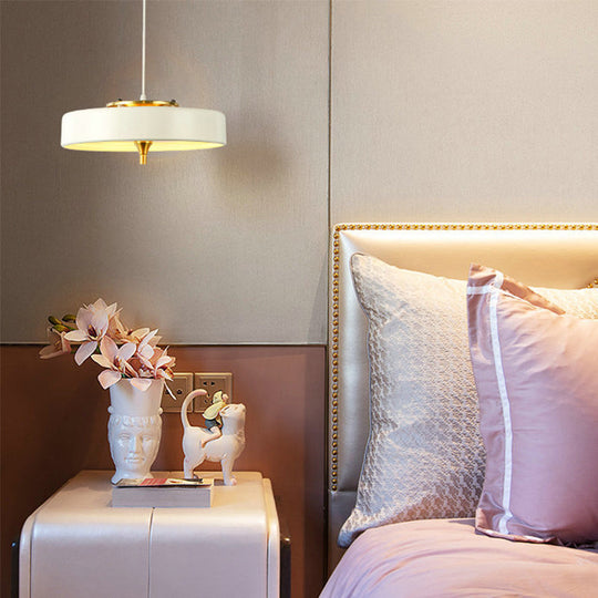 Modern Disk Pendant Light - Blue/White/Black Metal Hanging Lamp For Bedroom