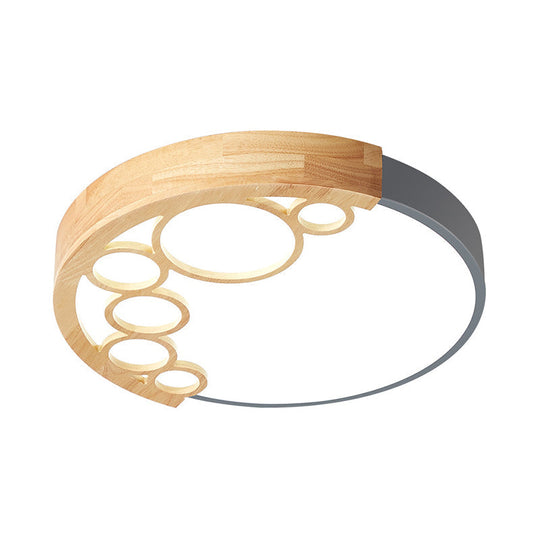 18.5’/23’ W Round Metal Flush Mount Ceiling Lamp Modernist Led Grey Warm/White Light Remote