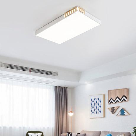 Nordic Style Led Metal Flush Mount Ceiling Lamp For Living Room - White Rectangular Fixture