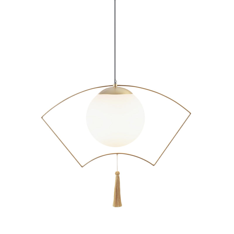 Modern Milk Glass Pendant Light With Gold Metal Frame For Bedroom Ceiling