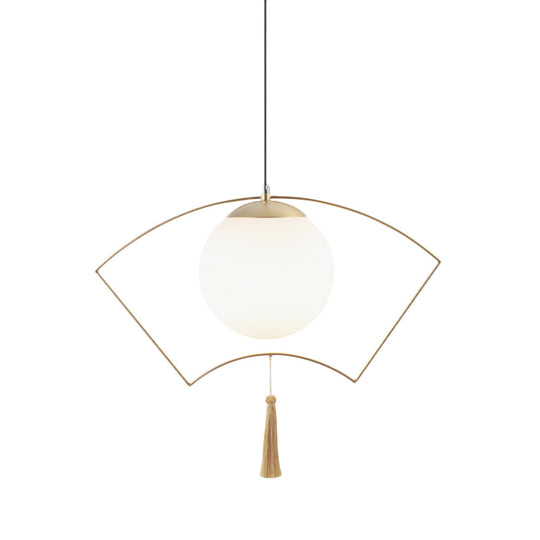 Modern Milk Glass Pendant Light With Gold Metal Frame For Bedroom Ceiling