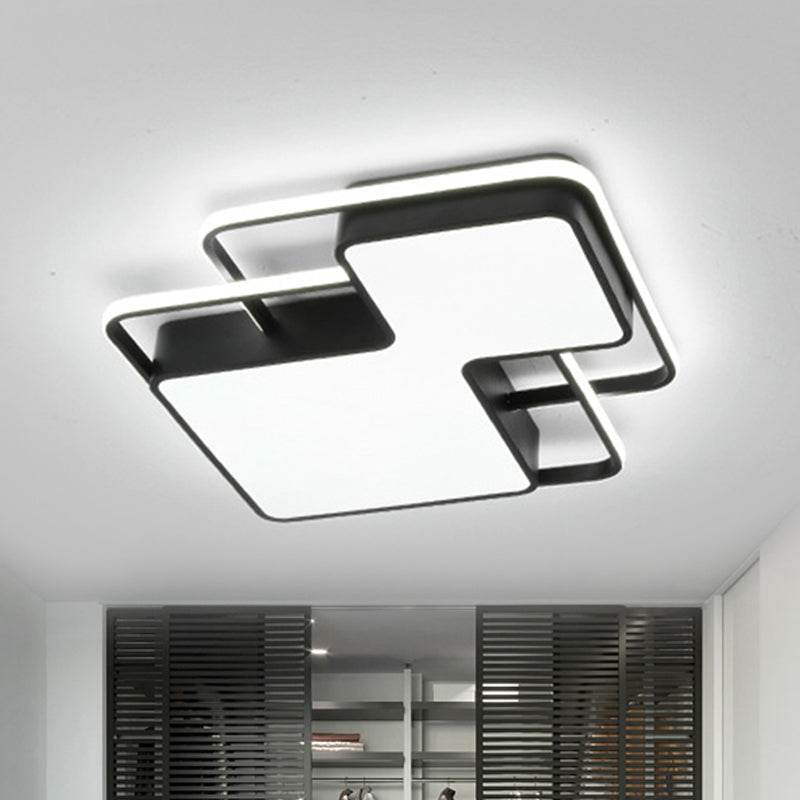 Modern Geometric Led Flush Mount Lamp In Black/White - 18/21.5 W Silica Gel Close To Ceiling Light