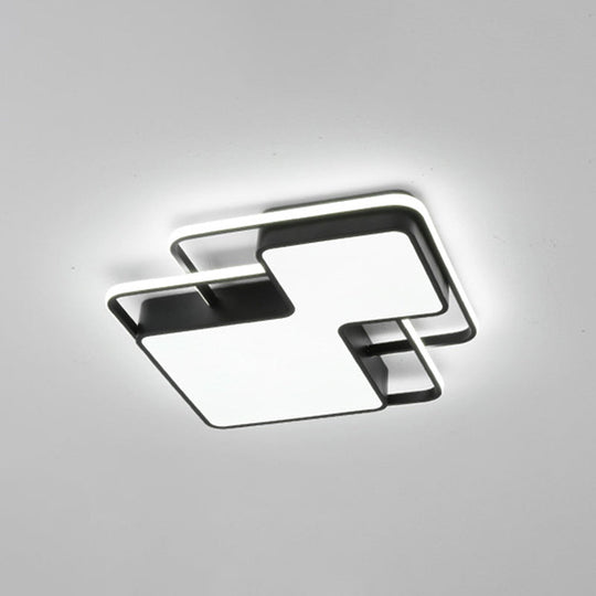 Modern Geometric Led Flush Mount Lamp In Black/White - 18’/21.5’ W Silica Gel Close To Ceiling