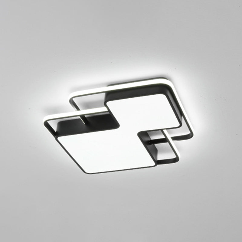 Modern Geometric Led Flush Mount Lamp In Black/White - 18/21.5 W Silica Gel Close To Ceiling Light