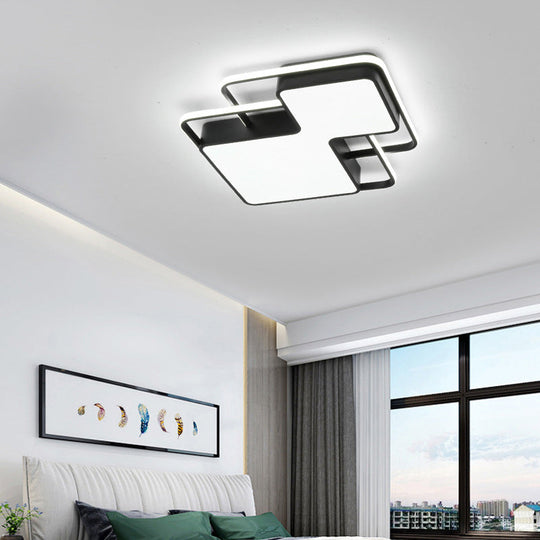 Modern Geometric Led Flush Mount Lamp In Black/White - 18’/21.5’ W Silica Gel Close To Ceiling