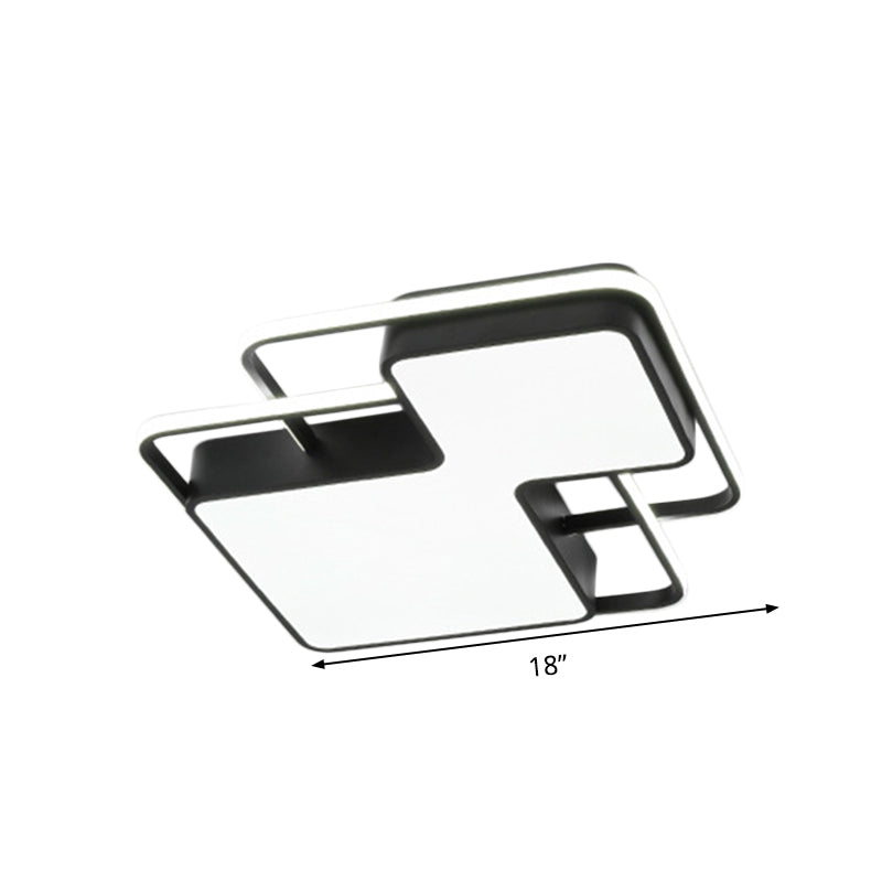 Modern Geometric Led Flush Mount Lamp In Black/White - 18/21.5 W Silica Gel Close To Ceiling Light
