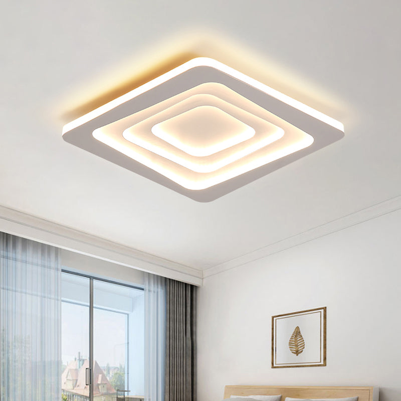 Modern Layered Square Ceiling Light - Led Flush Mount Lamp With Stepless Dimming Remote Control