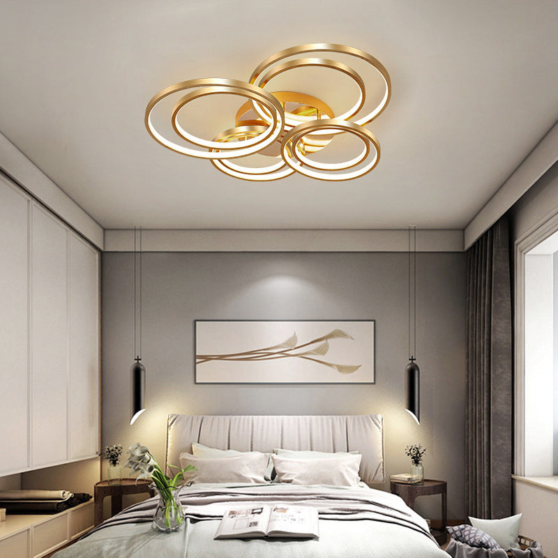 Modern Led Gold Semi Flush Mount Light Fixture - 21’/28’ Circle Metal Ceiling Mounted Warm/White