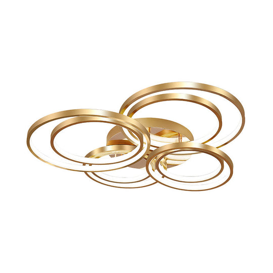 Modern Led Gold Semi Flush Mount Light Fixture - 21’/28’ Circle Metal Ceiling Mounted Warm/White