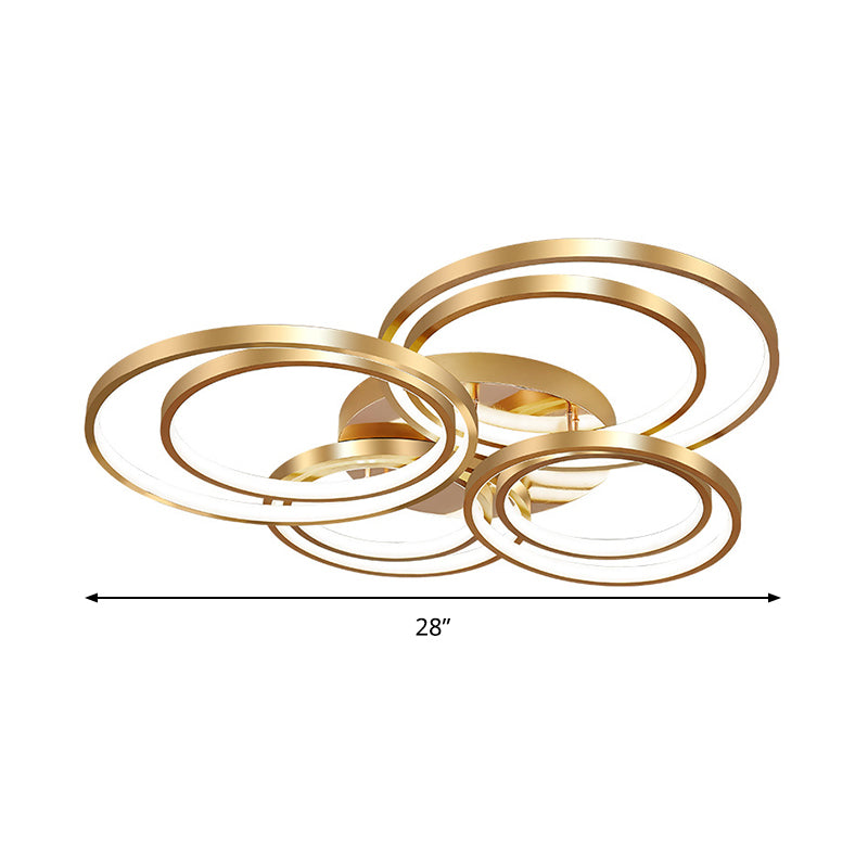 Modern Led Gold Semi Flush Mount Light Fixture - 21’/28’ Circle Metal Ceiling Mounted Warm/White